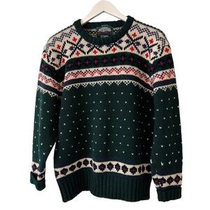 Beaver Canoe Vintage Fair Isle Wool Sweater | Nordic Pattern Crewneck Knit Sz M
